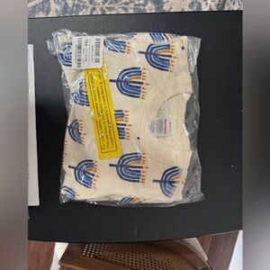 Hanna Andersson Cream Pajama Set with Blue and Orange Menorah Print